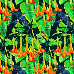 Engletrompeter og svaler, 2017, akvarell